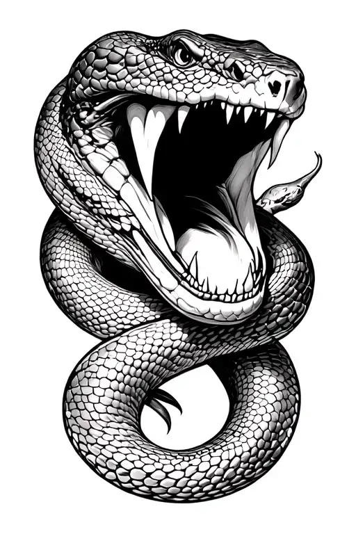 Snake With Open Mouth Full Body Lines