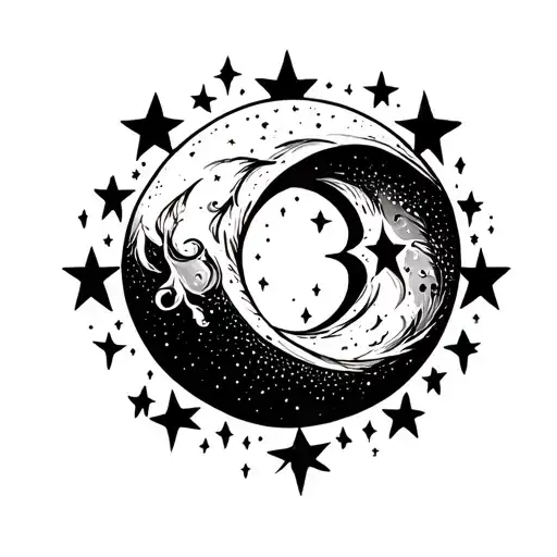 Masculine Crescent Moon With Stars