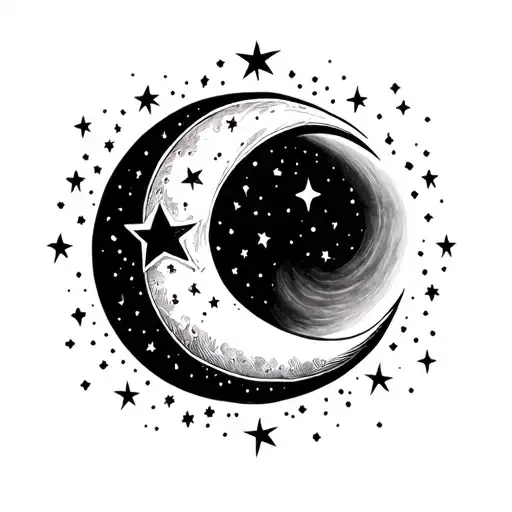 Masculine Crescent Moon With Stars