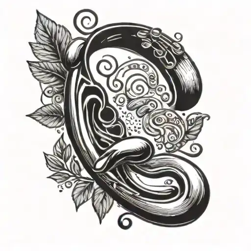 A Tattoo Of A Coffee Bean Morphing Into A Music Note In A Minimalist Style