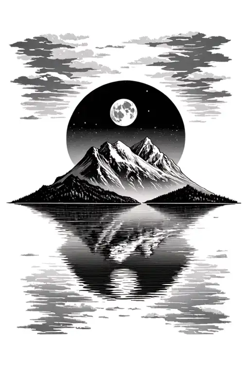 Moon Rising Over Mountain Lake Surrounded By Mountains