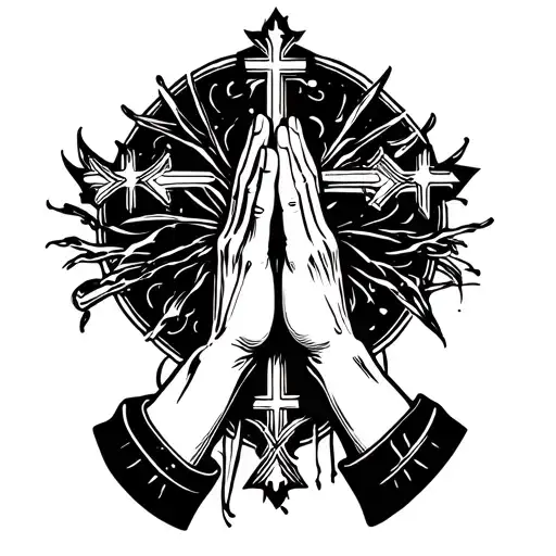 Praying Hands And Crosses