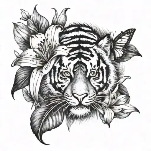 Tiger And Tiger Lily Flowers