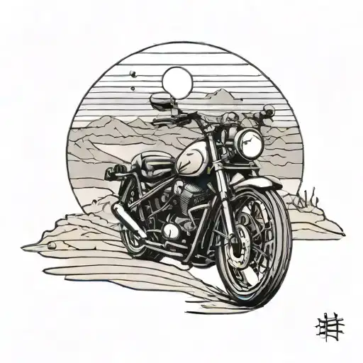 A Motorcycle Traveling Through A Desert Sunset