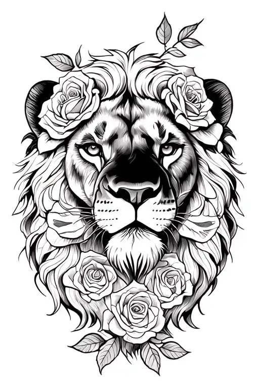 Lion And Roses