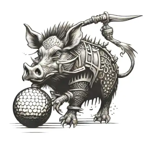 Wild Hog In Armor Holding Golf Ball