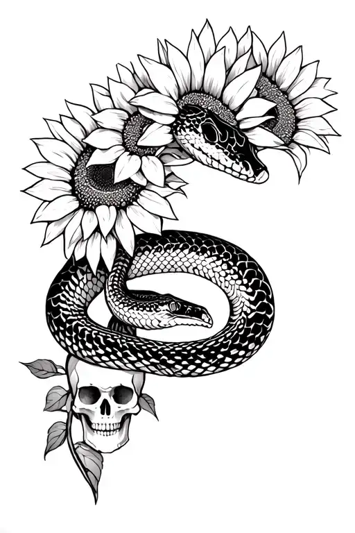 Snake With Sunflowers And Skulls