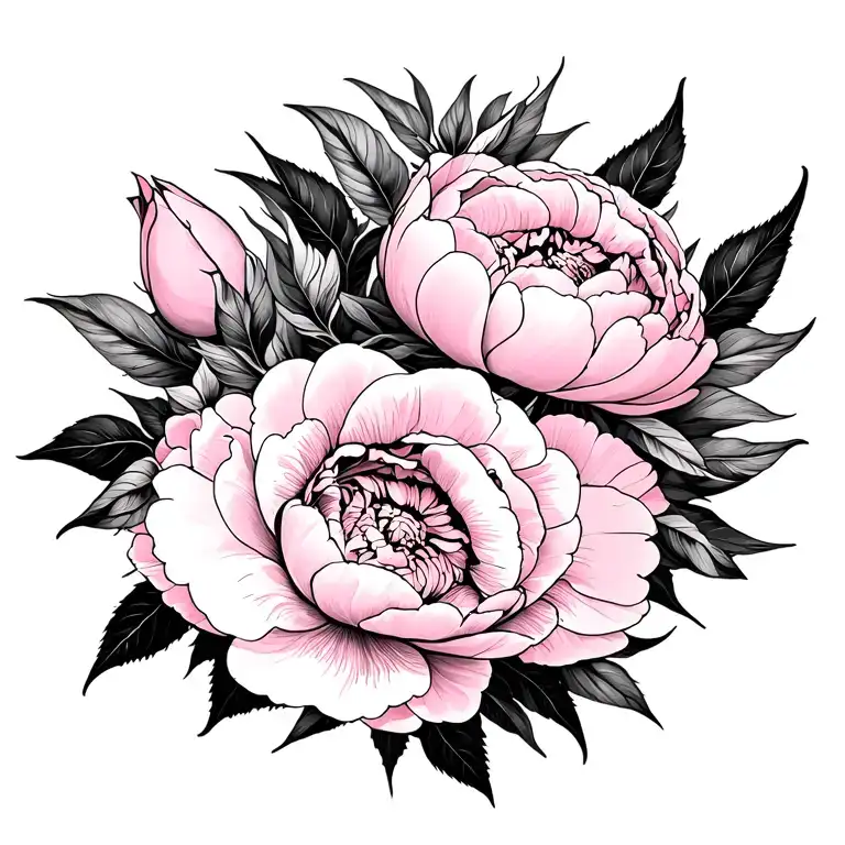 Pink Peonies With A Black Out Art Deco Background