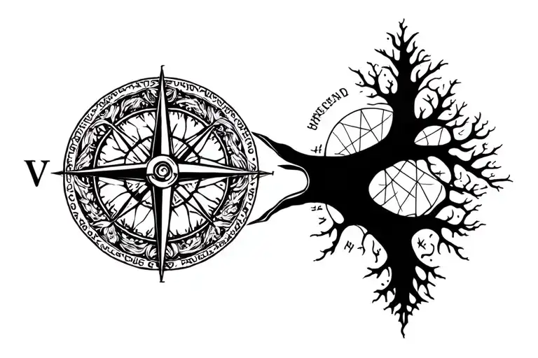 Tree Of Life And Compass Intertwined Together
