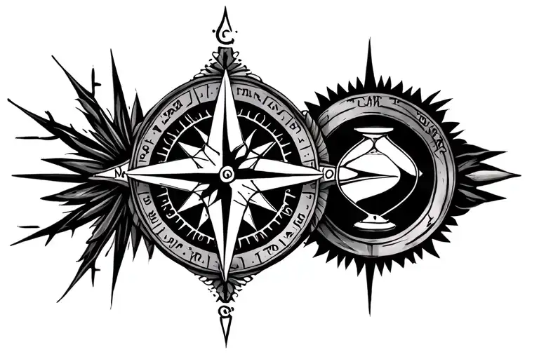 Compass And Hourglass Intertwined Together