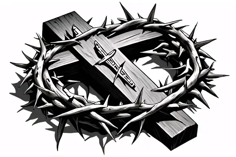 Crown Of Thorns Wrapped Loosely Around A Christian Cross