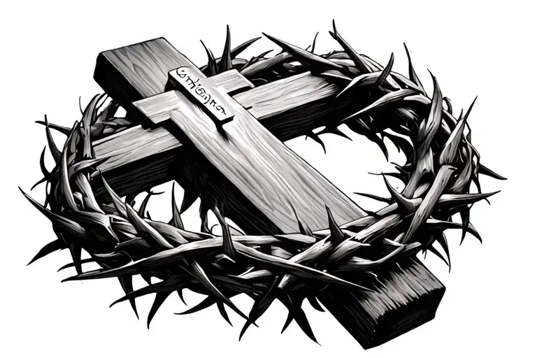 Crown Of Thorns Wrapped Loosely Around A Christian Cross With The Cross Standing Upright