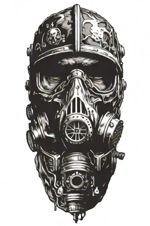 Skull With Gas Mask Split In Half