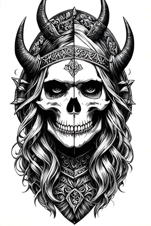 Norse Goddess Hella Portrait Half Skull Face