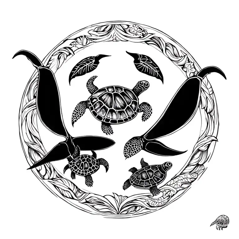 Polynesian Manta Turtle Centre With Two Other Smaller Turtles Of Different Sizes