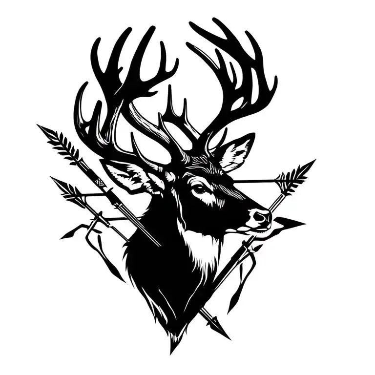 A Majestic Deer With Antlers Intertwined With Hunting Arrows