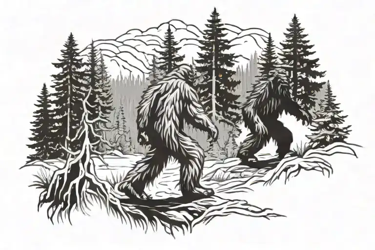 Bigfoot Walking Through A Forest Scene