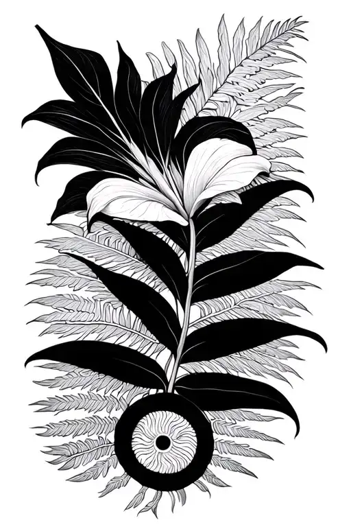 Jersey Lily Connected To A Koru By A Silver Fern