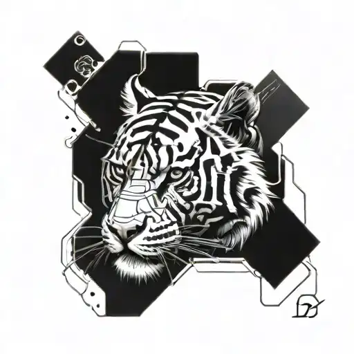 A Futuristic Cyborg Tiger With Circuit Patterns And Neural Connections Integrated Into Its Design