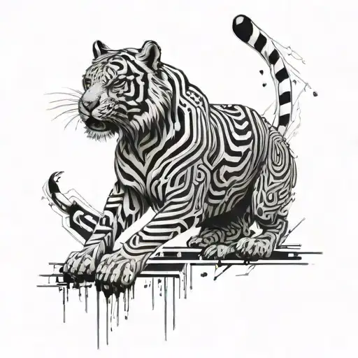 A Futuristic Cyborg Tiger With Circuit Patterns And Neural Connections Integrated Into Its Design