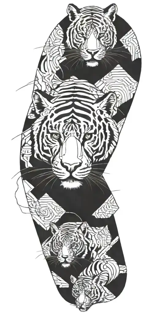 A Futuristic Cyborg Tiger With Circuit Patterns And Neural Connections Integrated Into Its Design