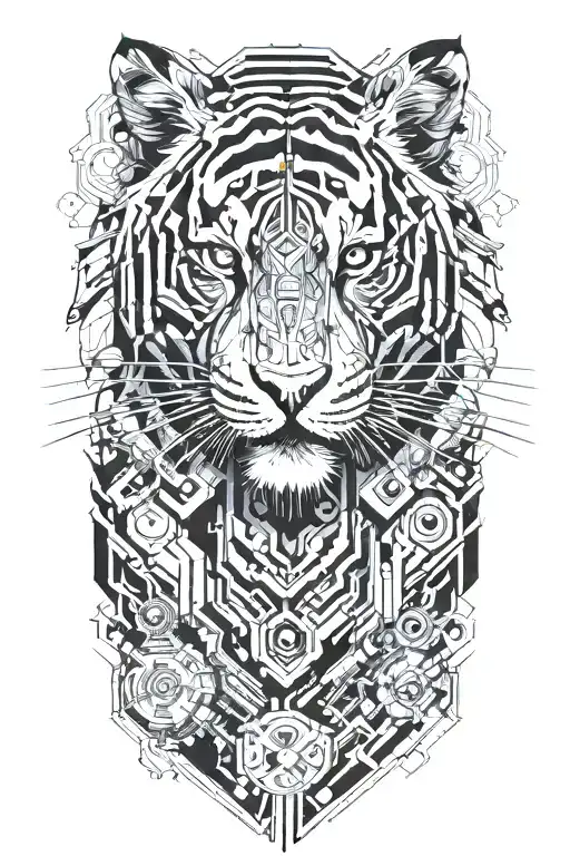 A Futuristic Cyborg Tiger With Circuit Patterns And Neural Connections Integrated Into Its Design