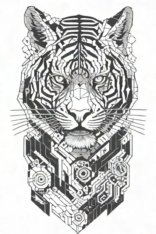 A Futuristic Cyborg Tiger With Circuit Patterns And Neural Connections Integrated Into Its Design