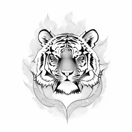 Standing Tiger With Fern