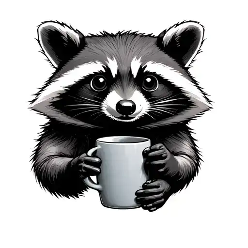 Crackhead Raccoon Holding A Mug