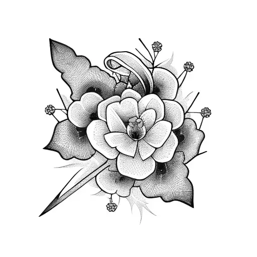 Sword With Multiple Flowers Surrounding It