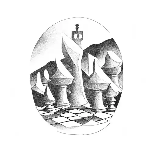 Chess Pieces In A Mountain Landscape