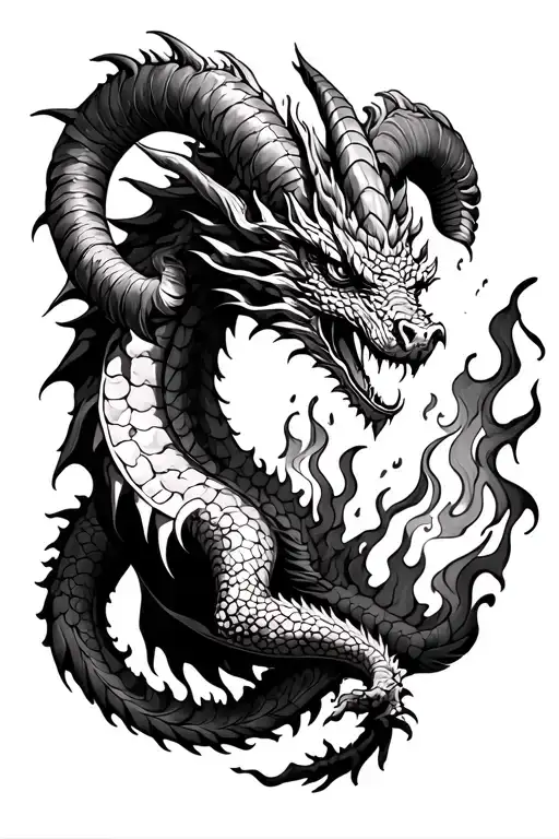 Dragon With Ram Horns Breathing Fire