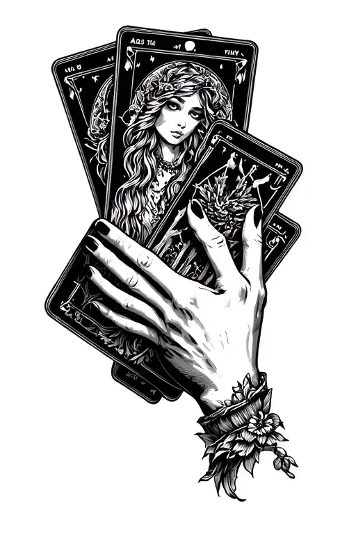 Feminine Witchy Hand Holding Tarot Cards