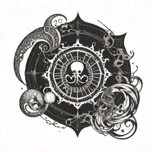 Cancer Zodiac Symbol Integrated With Moon Phase And A Splash Of Water