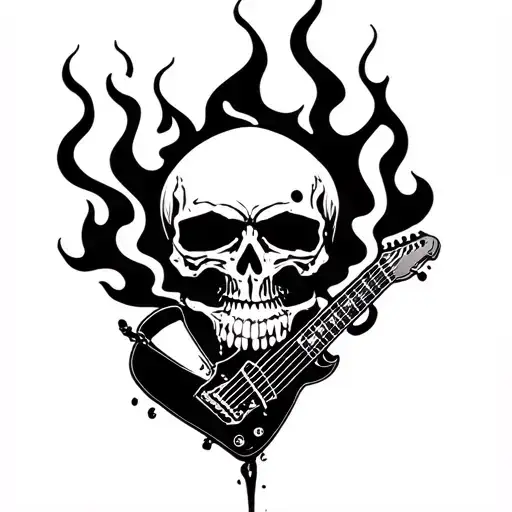 Skull Metalhead Guitar Fire