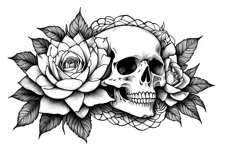Skull Roses Lotus Flowers
