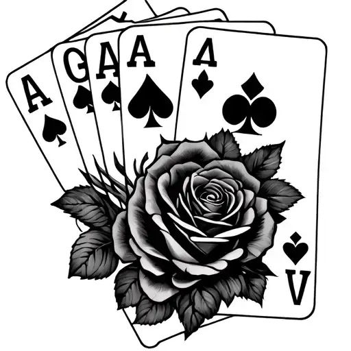 4 Ace Cards Spreaded Out With Roses Above And Below It On Front Forearm Spanning Up To Mid Bicep
