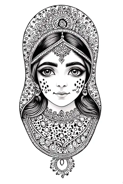 Matrushka Girl And Mendhi Artwork With Bits Of Cheetah Print Design