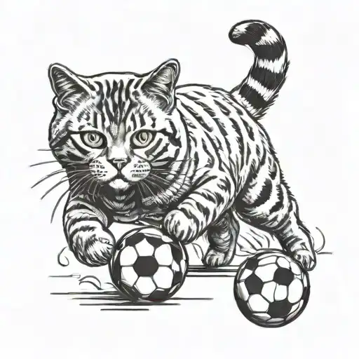 A British Shorthair Cat Playing Football With Other Animals