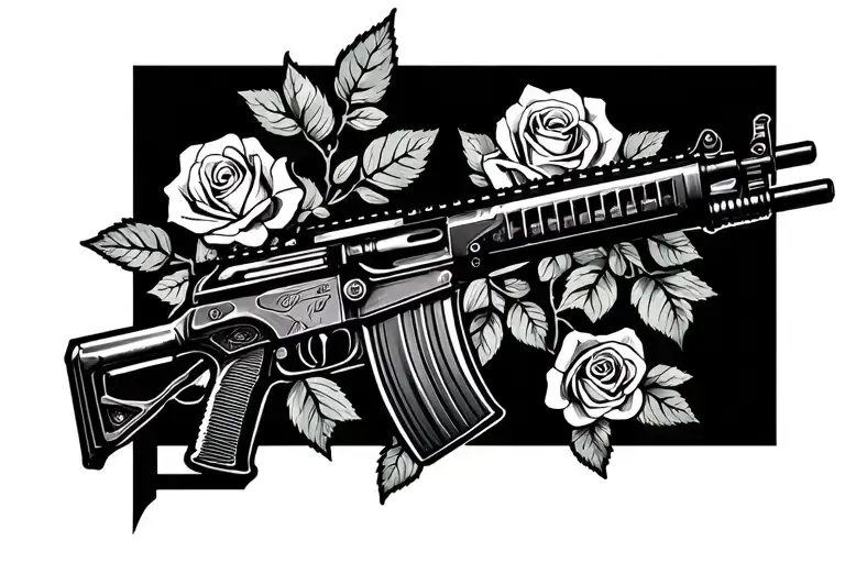 Rose Stems And Ak 47 Assault Rifle