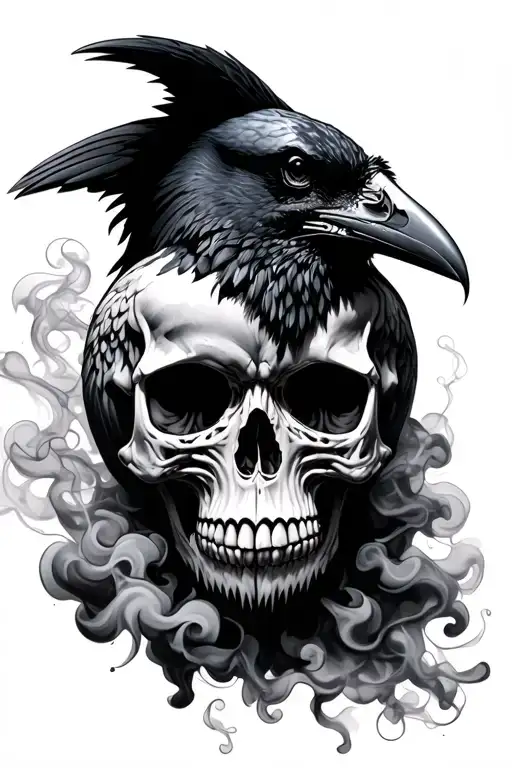 Raven Merged With A Skull Realistic With Smoke