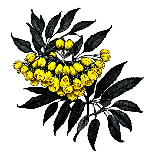 Nz Kowhai Plant Tattoo Fine Line Drawing