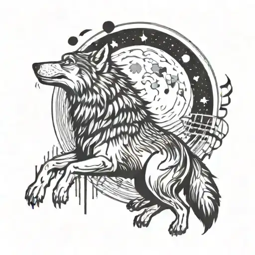 A Wolf Howling At The Moon With Musical Notes Floating Around It