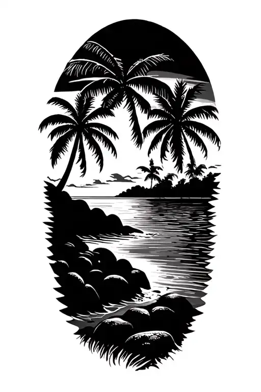Polynesian Beach Scene With Palm Trees