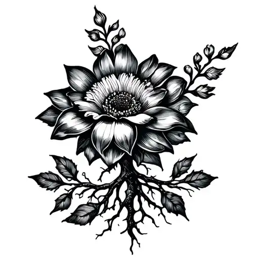 Flower With Human Hand As Roots