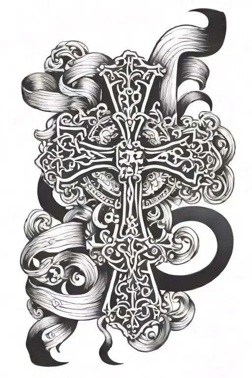 Irish Cross With Ribbons Spread Across