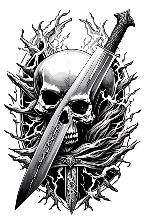 Sword With Lightning And Skull