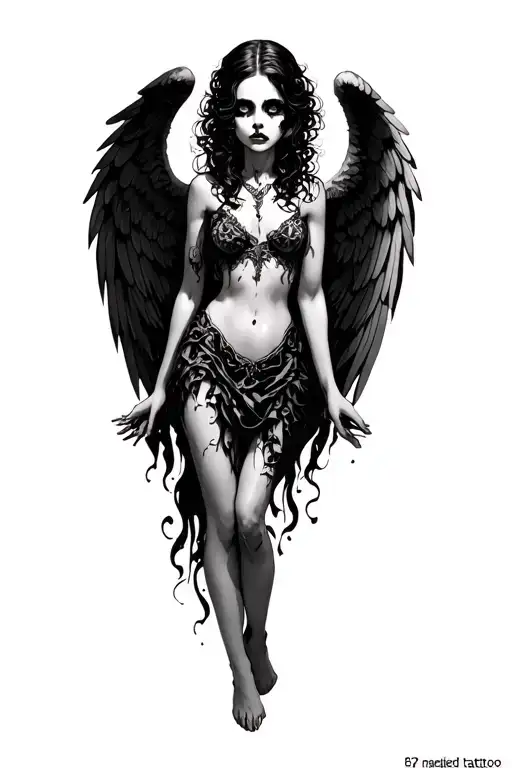 Goth Angel With Spread Wings Spread Very Wide Pretty Face
