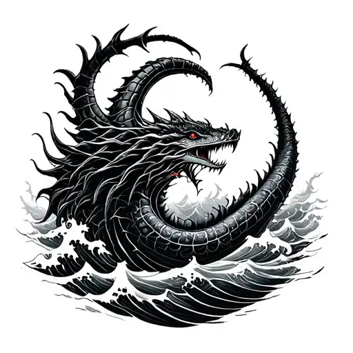 Leviathan Seas Monster Symbol Surrounded By Waves