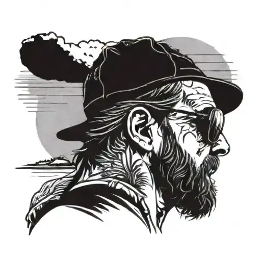 Silouette Of Father Wearing Backwards Hat And Sunglasses With Ocean In The Background